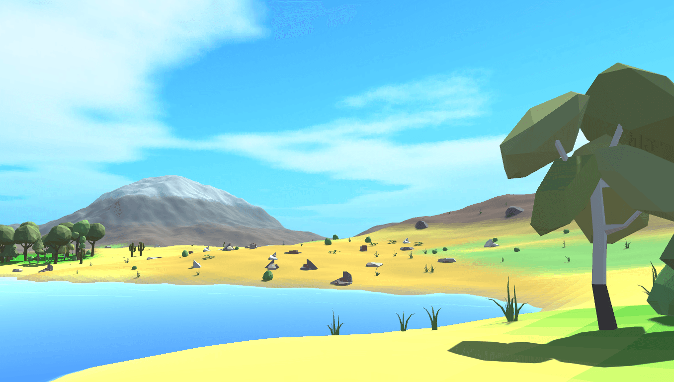 First person view of a desert biome with mountains in the distance